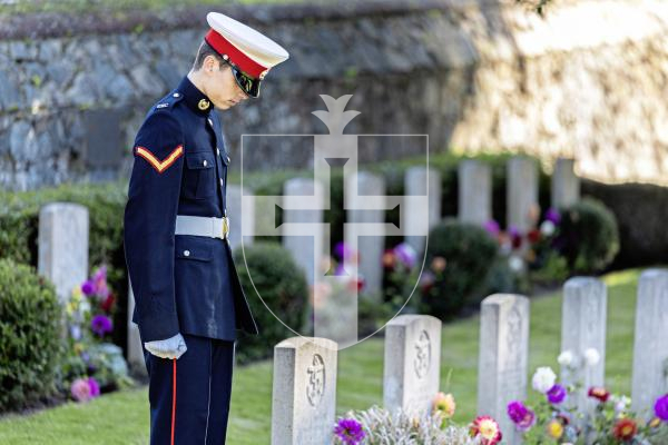 Picture by Peter Frankland. 28-09-25 HMS Charybdis and HMS Limbourne memorial service at Le Foulon Cemetery. Sam Jones representing the Royal Marine Cadets and Royal Sea Cadets.