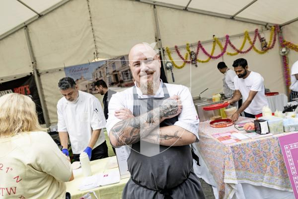 Picture by Sophie Rabey.  02-10-25.  'A Table in Guernsey' food festival at Market Square.  
Chef Iain Gourlay is over for the festival and cooking with the Pandora Hotel team.