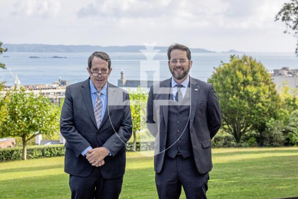 Picture by Peter Frankland. 08-10-25 Rick Booth and John Deichler are over from Guernsey County in Ohio and are planning on twinning the island with the county. They have been carrying out research at Guernsey Archives and the Priaulx Library.
