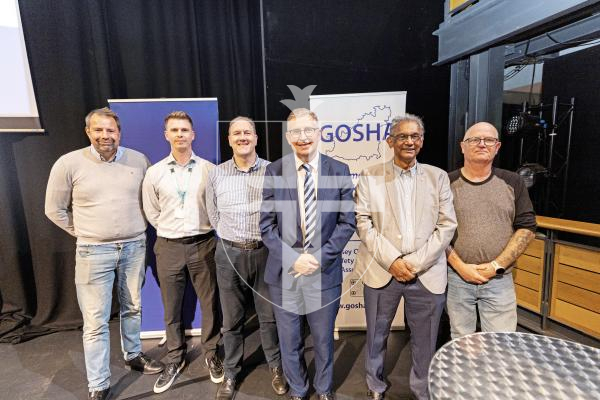 Picture by Sophie Rabey.  16-10-25.   2025 GOSHA Conference at the Princess Royal Centre for Performing Arts.  People attended the day of talks by field leaders and subject matter experts who spoke about workplace health, wellbeing and leadership.  
GOSHA team L-R Jon Coyde, Jordan Peacock, Simon Welch, Andrew Mills (Chair), Joey Naidoo and Seamus Gillespie.