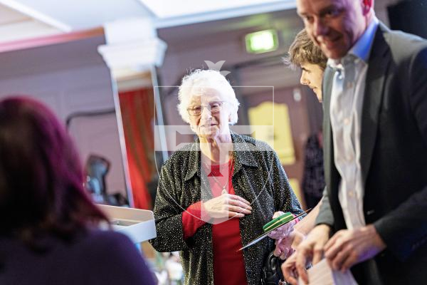 Picture by Sophie Rabey.  18-10-25.  Pride of Guernsey Awards 2025 at St Pierre Park.  Winner of Grandparent of the Year – Mary Bennalick (and grandson Zack Lanyon) with sponsor Richard Quinn - Channel Islands Co-operative Society.