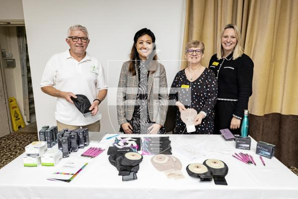 Picture by Sophie Rabey.  22-10-25.   Ostomates Open Day at St Pierre Park, hosted by Guernsey's Health & Social Care.  The event invited stoma patients to come and visit a number of stalls that offered stoma care appliances and products as well as specialists on hand for any information they might need.  
L-R Simon De La Mare (runs Guernsey Ostomates support group), Maria Jackson, Andrea Le Page and Sadie Robilliard (all Clinical Nurse Specialist Colorectal and Stoma Care).