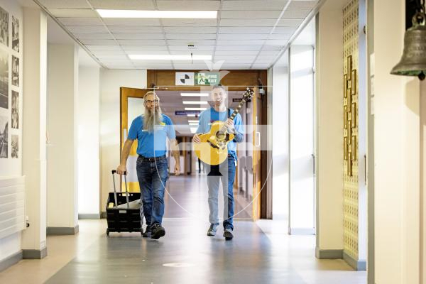 Picture by Sophie Rabey.  03-12-25.  Marcel Lenormand and Mark O'Neil are two School of Popular Music trained 'healthcare musicians' that work in the hospital.  They visit wards and interact and play music to anyone who might want to engage with it while in hospital.