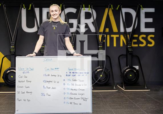 Picture by Peter Frankland. 03-12-25 Kate Collenette at Upgrade Fitness demonstrating some of the activities involved in the DEKA Strong - a no-running, full-body fitness event and competition with 10 exercise zones designed to test strength and endurance.