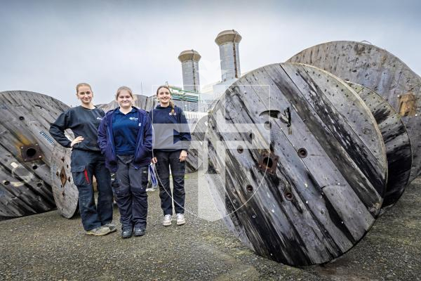 Picture by Peter Frankland. 09-12-25 News feature about three female apprentices who are working at Guernsey Electricity. L-R - Lauren Ferneyhough, Skye Gardner and Jenny Mahe.