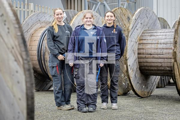 Picture by Peter Frankland. 09-12-25 News feature about three female apprentices who are working at Guernsey Electricity. L-R - Lauren Ferneyhough, Skye Gardner and Jenny Mahe.