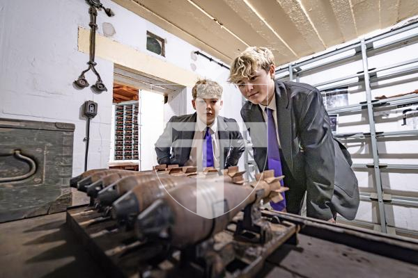 Picture by Peter Frankland. 10-12-25 Visit to Fort Hommet by St Sampson's School pupils to learn about the island's history as part of theie 'conflict' topic in English. Looking around one of the bunkers are L-R - George Hutchins, 14 and Jake Lee, 13.
