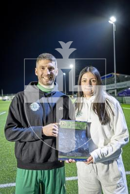 Picture by Peter Frankland. 16-12-25 Presentation of the Guernsey Press Sporting Achivement Of The Year trophy to Muratti stars Ross Allen and Calleigh Hedley.