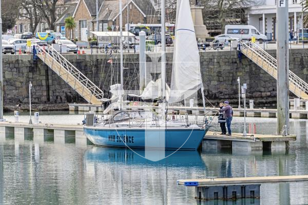 Picture by Peter Frankland. 06-01-26 A Dutch Yacht called Mad Science, which was towed in by the lifeboat is now safely moored in the Victoria Marina.