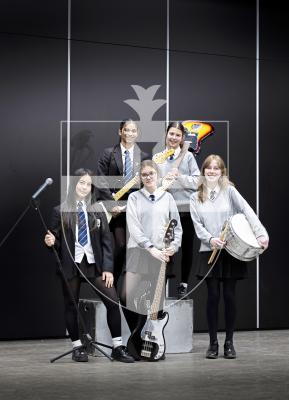 Picture by Peter Frankland. 06-01-26 Les Varendes are being represented at the Thirst Music Battle of the School Bands event by The Untitled. L-R - (back) Alyssa Duki, 15, Chloe-Taylor Sallis, 14. (front) Alexia Nasciemento, 15, Amy-Louise Robert, 14 and Hebe Hurford-Pogam, 14.