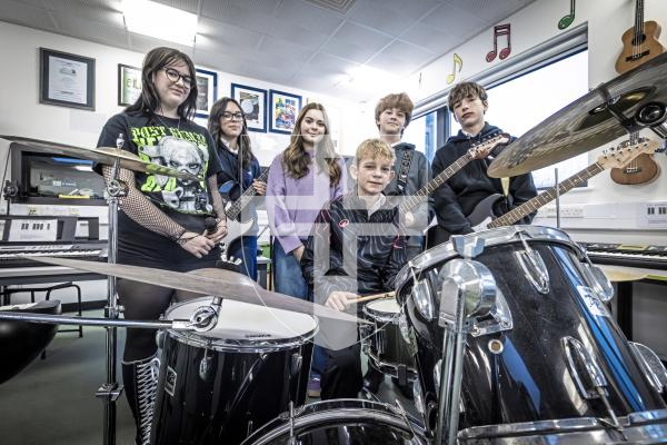 Picture by Peter Frankland. 14-01-26 St Sampsons School band Deaf Donkeys are preparing to take to the stage in the Thirst Music Battle of the School Bands. L-R - Lily Reagan, Mollie Rideiro, Imogen Ellis, Lars Austin, Christian Michel and Lee Strodzinsky.