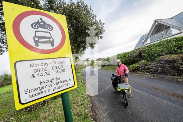 Picture by Peter Frankland. 20-01-26 The school street at Rue De L'Arquet near La Houguette School has been a success and is to be made permanent. Annelotte Jehan uses the road evey day as says it is much better now there is no traffic.