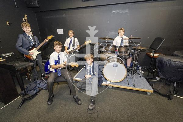 Picture by Sophie Rabey.  23-01-26.  Battle of the Bands 2026.  Elizabeth College.
L-R Oliver Blundell (13), Tor Helps (12), Evan Babbe (12), Max Skyes (12) and Claudia Keys (13)