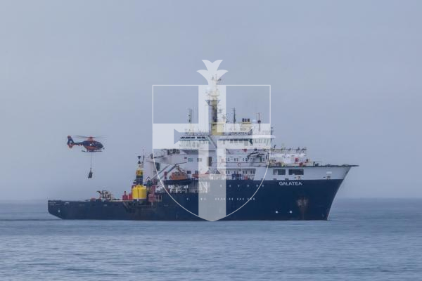 Picture by Peter Frankland. 13-02-26 A helicopter colecting material from the Trinity House ship THV Galatea
THV Galatea was designed with buoy handling, wreck marking, towing and multibeam and side scan hydrographic surveying capability.