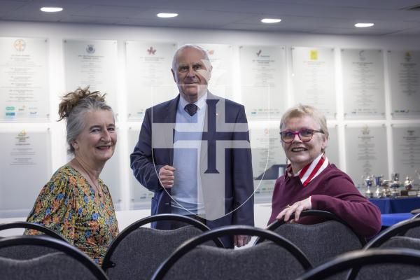 Picture by Peter Frankland. 13-02-26 Eisteddfod 2026 - Guernesiais at Beau Sejour. L-R - Joy Liggett (section coordinator), David Robilliard (adjudicator) and Anne Le Cheminant (team member of organising committee).