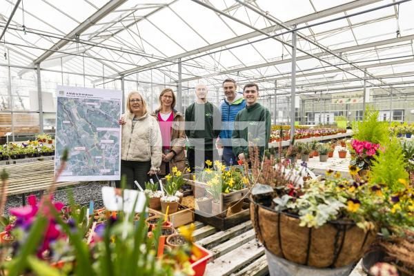 Picture by Sophie Rabey.  19-02-26.  Grow is inviting the island's community to put on their walking shoes and get outdoors with the launch of a new event called 'Grow Green Miles'.  This fundraising initiative will hopefully encourage people to walk at least one mile a day throughout May.  
L-R Sadie Bewey (Friends of Grow), Jo Hollyer-Hill (Grow Green Miles Ambassador), Roscoe Cloarec, Warren Mauger (Grow Green Miles Ambassador) and Lucien Carre.