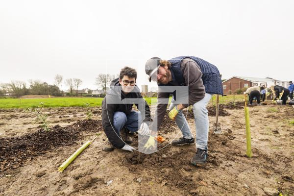 Picture by Sophie Rabey.  23-02-26.  Trees for Life held a tree planting session at at Styx Centre car park in St Peters.  Volunteers from OGH, J.P. Morgan and Julius Baer helped with the planting.
L-R Xavier Ellis and James Spittal from Julius Baer.