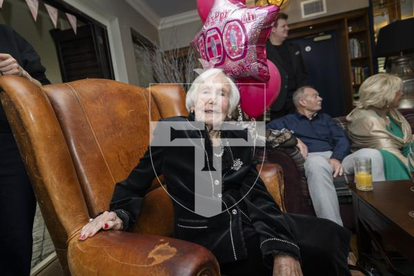 Picture by Sophie Rabey.  01-03-26.  Margaret Blackwell  is celebrating her 100th birthday with a party at Les Roquettes Hotel with her family and friends.