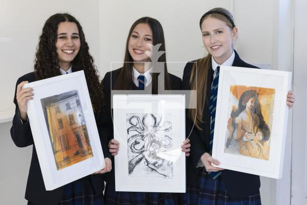 Picture by Peter Frankland. 01-03-26 The Gatehouse Gallery Victor Hugo inspited art exhibition. L-R - Chloe Freitas, Nicole Osborn and Katie Barnfather.