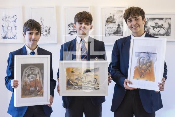Picture by Peter Frankland. 01-03-26 The Gatehouse Gallery Victor Hugo inspited art exhibition. L-R - Jakub Chan, Oscar Lewis and Archie Godfrey.