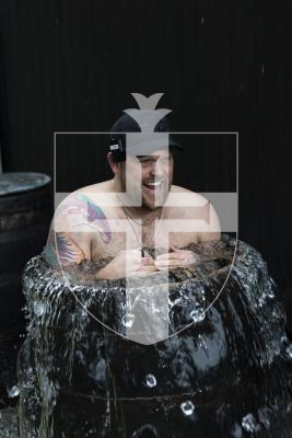 Picture by Sophie Rabey.  07-03-26.  Harry Beattie, commonly known on social media as 'Ice Bath Harry', was in Guernsey and took an ice bath and plunge in the bathing pools.  He is a recovering drug addict who has started using ice baths daily to help with his sobriety and mental health.  He films the videos and has a big following.