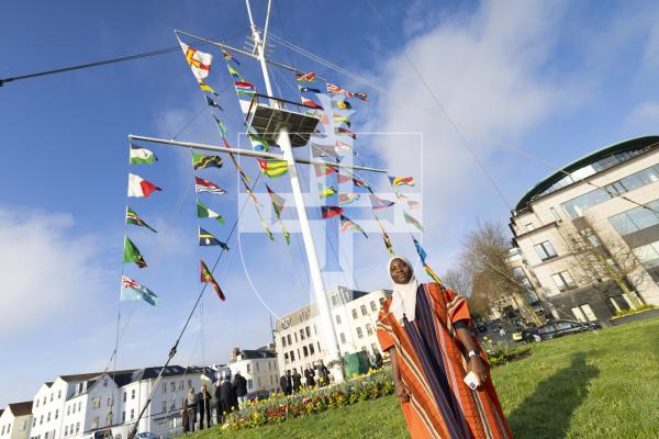 Picture by Peter Frankland. 09-03-26 Commonwealth Day flag raising at Weighbridge Roundabout. Abidat Olayemi from Nigeria.