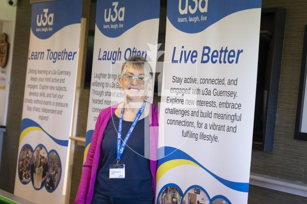 Picture by Peter Frankland. 11-03-26 U3A Coffee morning at KGV where new members could learn all about what the U3A have to offer. Jane Pearson is the chair of U3A.