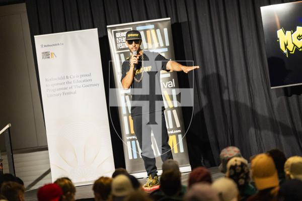 Picture by Sophie Rabey.  29-04-26.  MC Grammar performed to Primary School students at Beau Sejour as part of the Guernsey Literary Festival.