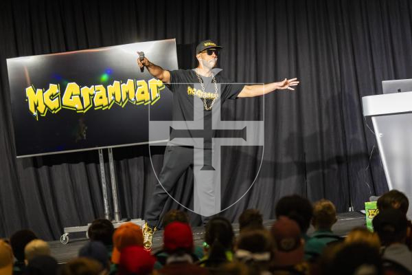 Picture by Sophie Rabey.  29-04-26.  MC Grammar performed to Primary School students at Beau Sejour as part of the Guernsey Literary Festival.