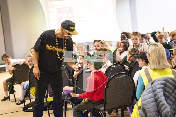 Picture by Sophie Rabey.  29-04-26.  MC Grammar performed to Primary School students at Beau Sejour as part of the Guernsey Literary Festival.