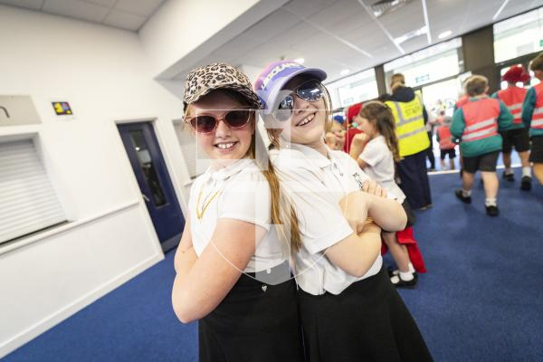 Picture by Sophie Rabey.  29-04-26.  MC Grammar performed to Primary School students at Beau Sejour as part of the Guernsey Literary Festival.
L-R Jessie Martin and Sofia Ogier (both aged 10) from Vale School.