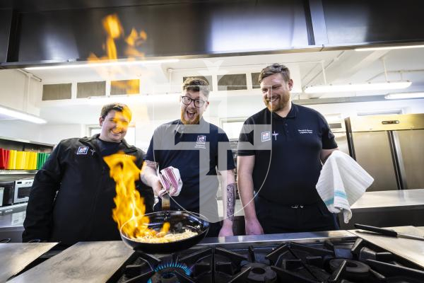 Picture By Peter Frankland. 29-04-26 Royal Navy personnel have been cooking with students at The Guernsey Institute.
L-R - Kieran Borlase, Ryan Evens and Matt Palmer.