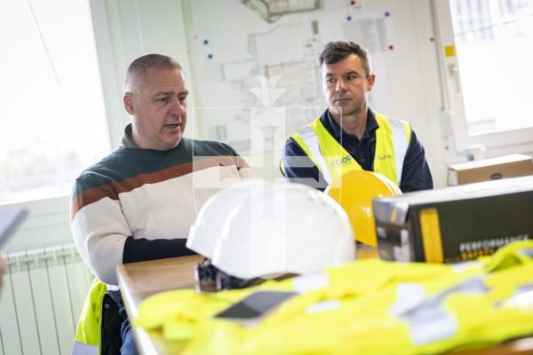 Picture by Sophie Rabey.  30-04-26.  Julie Putman, a senior CIOB representative, is over in Guernsey as part of a wider engagement with the local construction industry.  On her visit to the island she had a tour around Les Ozouets Campus.
Guernsey CIOB Group Organisers L-R  Paul Le Tissier and Dan Hulbert.