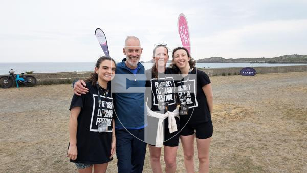 Picture by Sophie Rabey.  02-05-26.  Saturday  morning parkrun had two special guests join in this week.  Founder of Parkrun, Paul Sinton-Hewitt CBE and English journalist, newsreader and broadcaster, Sophie Raworth.  They were both in Guernsey for talks in the Guernsey Literary Festival.
Guernsey Literary Festival team with Paul Sinton-Hewitt L-R Martha Noonan, Laura Clayton and Eileen Chapman.