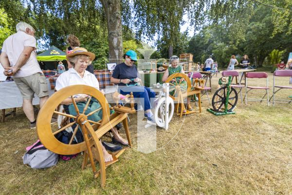 Picture by Sophie Rabey.  06-07-26.  Lé Viaër Marchi 2026 (run by The National Trust of Guernsey) at Saumarez Park.  
Spinning yarn L-R Karen Malledent, Ceri Turton and Jane Duchemin.