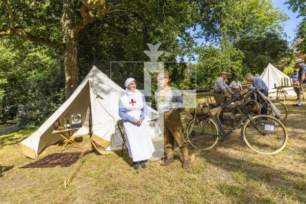 Picture by Sophie Rabey.  06-07-26.  Lé Viaër Marchi 2026 (run by The National Trust of Guernsey) at Saumarez Park.  
Guernsey Military History Company.  
L-R Caitlyn Le Patourel and David Malledent.