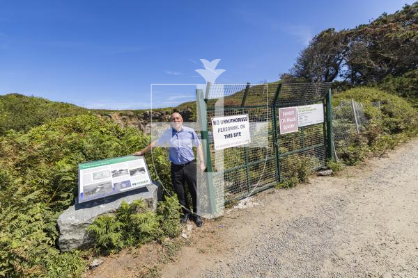 Picture by Sophie Rabey.  07-07-26.  Interview with Steve Roussel on the new information boards put up by Ronez around Mont Cuet.  One of the boards is situated next to the Torrey Canyon Quarry, explaining its history.