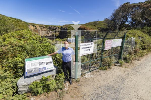 Picture by Sophie Rabey.  07-07-26.  Interview with Steve Roussel on the new information boards put up by Ronez around Mont Cuet.  One of the boards is situated next to the Torrey Canyon Quarry, explaining its history.