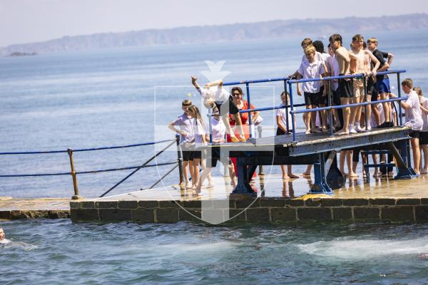 Picture by Sophie Rabey.  17-07-26.  Vauvert Year 6 leavers annual tradition of jumping in the bathing pools on their last day of Primary School.
Johnny Gilbert (11)