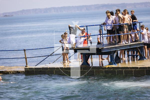 Picture by Sophie Rabey.  17-07-26.  Vauvert Year 6 leavers annual tradition of jumping in the bathing pools on their last day of Primary School.
Johnny Gilbert (11)