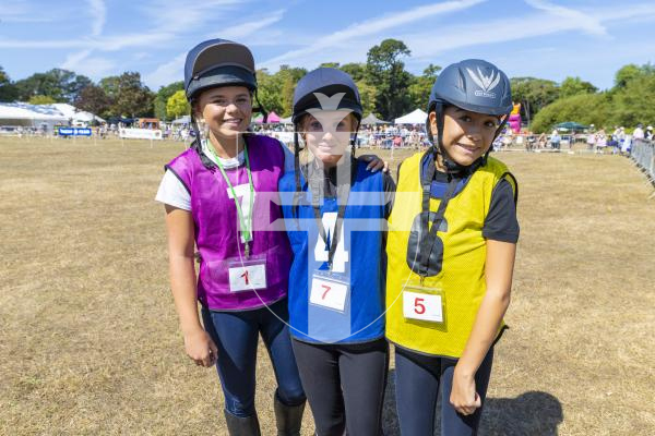 Picture by Peter Frankland. 22-08-26 Lions Club of Guernsey Donkey Derby 2026 at Saumarez Park. Jockeys L-R - Elsie Argo, Olivia Dyer and Chloe Broad.