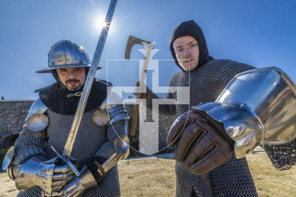 Picture by Peter Frankland. 23-08-26 Castle Cornet Fete d'Etai. L-R -Joe Raleigh and Rio Wilson of Knights of the Green Isle who were doing a display of weaponary and fighting of the period.
