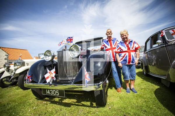 Picture by Sophie Rabey.  09-05-24.  Guernsey Liberation Day 2024 - Cavalcade.
Brian and Maggie Pearce with their Rolls-Royce 20/ 25 Landaulette.