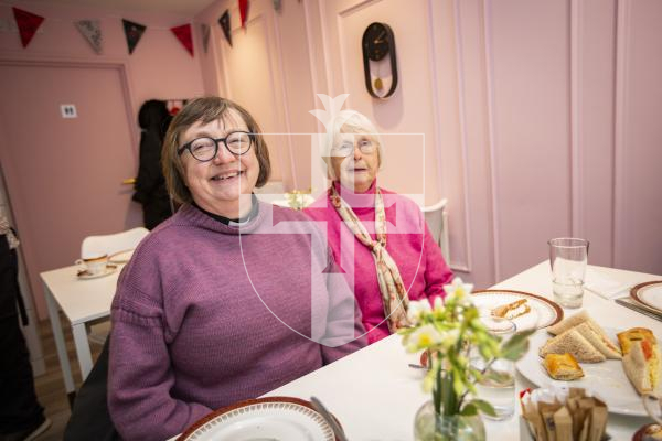 Picture by Sophie Rabey.  07-02-24.  In partnership with Ogier, Mill Street Community Cafe hosted a free afternoon tea this afternoon to help connect people in the community.
L-R Penny Graysmith and Sally Woolland.