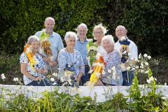 Picture by Peter Frankland. 12-09-25 Money from the Torteval Scarecrof Festival has been handed over to the charities they support. L-R - Joan Rouget (Guernsey Hard of Hearing), Steve Dorrity (Cliff Rescue Services), Sue Brooks (Organiser of Scarecrow Festival), Rob Harnish (UnLtd), Susi Glegg (Guernsey Welfare), Nikki Addlesee (Treasurer of Scarecrow Festival) and Philip Gallienne (Lungevity).