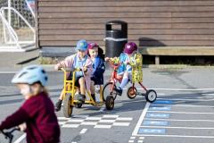 Picture by Sophie Rabey.  16-09-25.  La Mare De Carteret Primary School have had some new playground markings added over the summer break.  It was funded through the schools PTA and the Health Improvement Commission, with the hope to increase physical activity amongst the pupils and help their confidence on bikes etc.