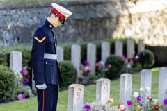 Picture by Peter Frankland. 28-09-25 HMS Charybdis and HMS Limbourne memorial service at Le Foulon Cemetery. Sam Jones representing the Royal Marine Cadets and Royal Sea Cadets.