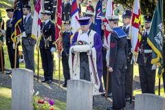 Picture by Peter Frankland. 28-09-25 HMS Charybdis and HMS Limbourne memorial service at Le Foulon Cemetery. Bailiff Sir Richard McMahon