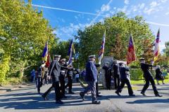 Picture by Peter Frankland. 28-09-25 HMS Charybdis and HMS Limbourne memorial service at Le Foulon Cemetery. The parade arrives.
