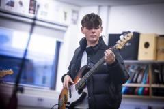 Picture by Peter Frankland. 15-01-25 St Sampson's High School band taking part in the Thirst Music Battle of the School Bands competition. Deaf Donkeys. Chester Palzeaird, 14.